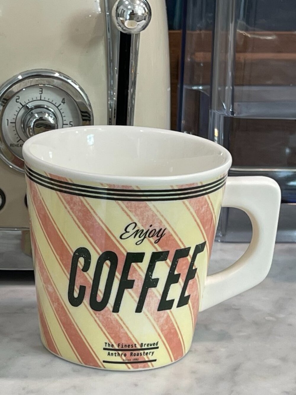 Set of 2; Enjoy Coffee Pink Retro Mugs -Anthero Roasters -NEW